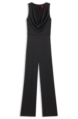 Satin jumpsuit with waterfall neckline