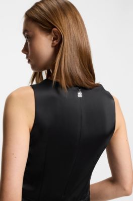 Satin jumpsuit with waterfall neckline, Black