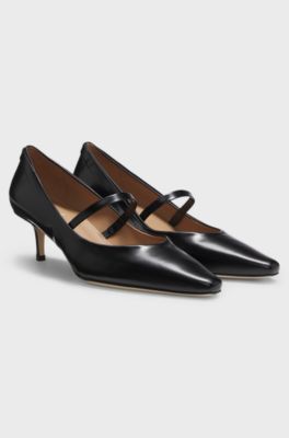 Polished-leather pumps with strap detail, Black