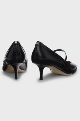 Polished-leather pumps with strap detail, Black