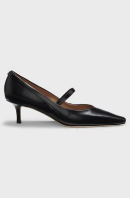 Polished-leather pumps with strap detail, Black