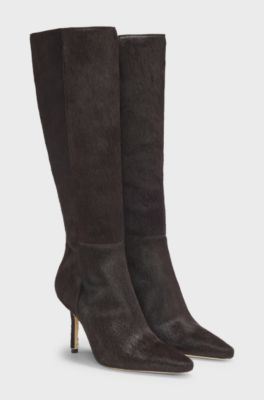 Knee boots in calf-hair leather, Dark Brown