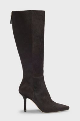 Knee boots in calf-hair leather, Dark Brown