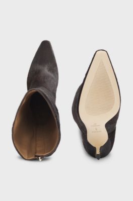 Knee boots in calf-hair leather, Dark Brown