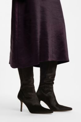Knee boots in calf-hair leather, Dark Brown