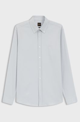 Regular-fit shirt in stretch-cotton dobby, Light Grey