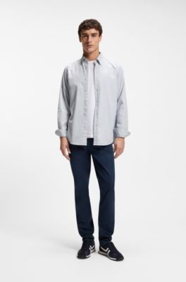 Regular-fit shirt in stretch-cotton dobby, Light Grey
