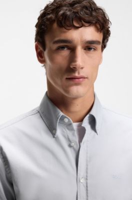 Regular-fit shirt in stretch-cotton dobby, Light Grey