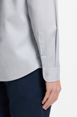 Regular-fit shirt in stretch-cotton dobby, Light Grey