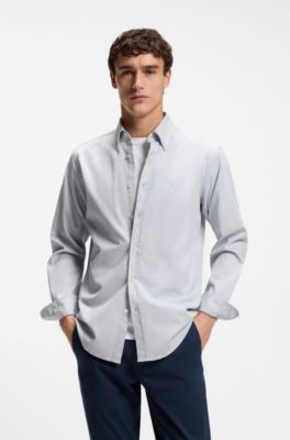 Regular-fit shirt in stretch-cotton dobby, Light Grey