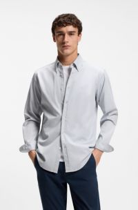 Regular-fit shirt in stretch-cotton dobby, Light Grey