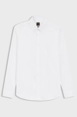 Regular-fit shirt in stretch-cotton dobby, White