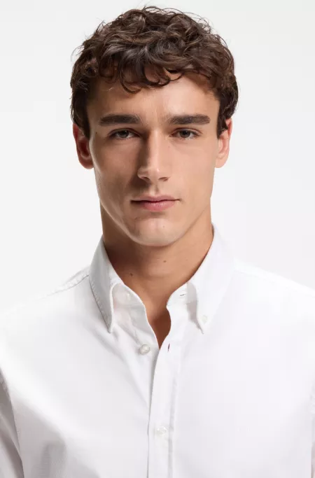 Regular-fit shirt in stretch-cotton dobby
