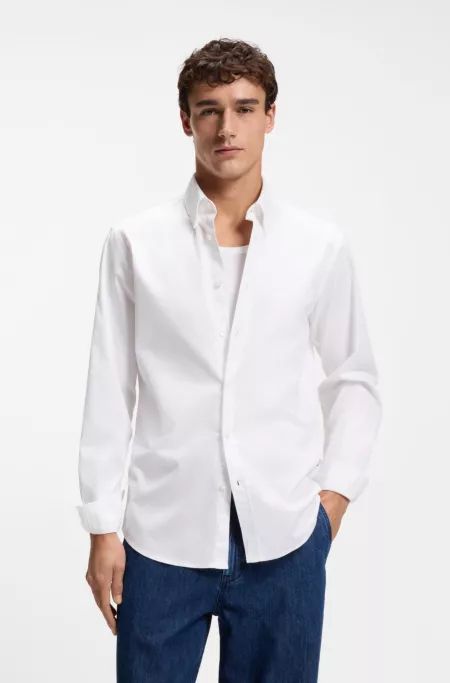 Regular-fit shirt in stretch-cotton dobby