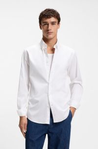 Regular-fit shirt in stretch-cotton dobby, White