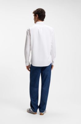 Regular-fit shirt in stretch-cotton dobby, White