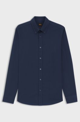 Regular-fit shirt in stretch-cotton dobby, Dark Blue