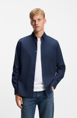 Regular-fit shirt in stretch-cotton dobby, Dark Blue