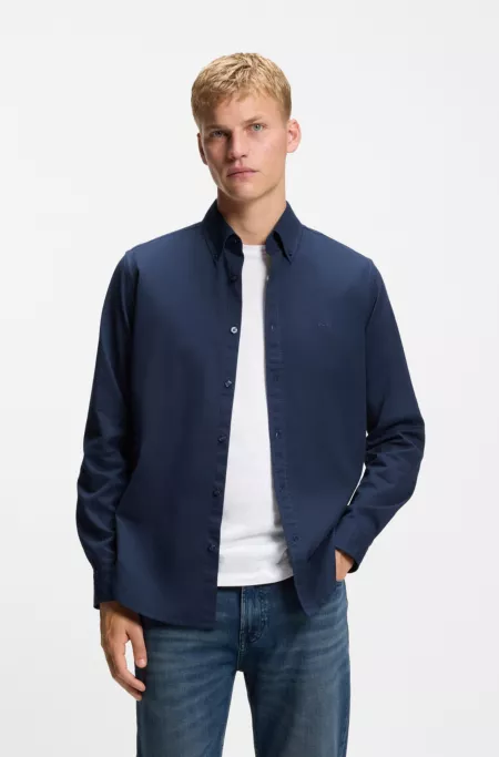 Regular-fit shirt in stretch-cotton dobby