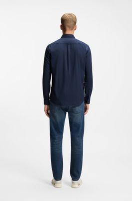 Regular-fit shirt in stretch-cotton dobby, Dark Blue