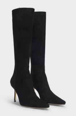 Knee boots in suede and leather, Black