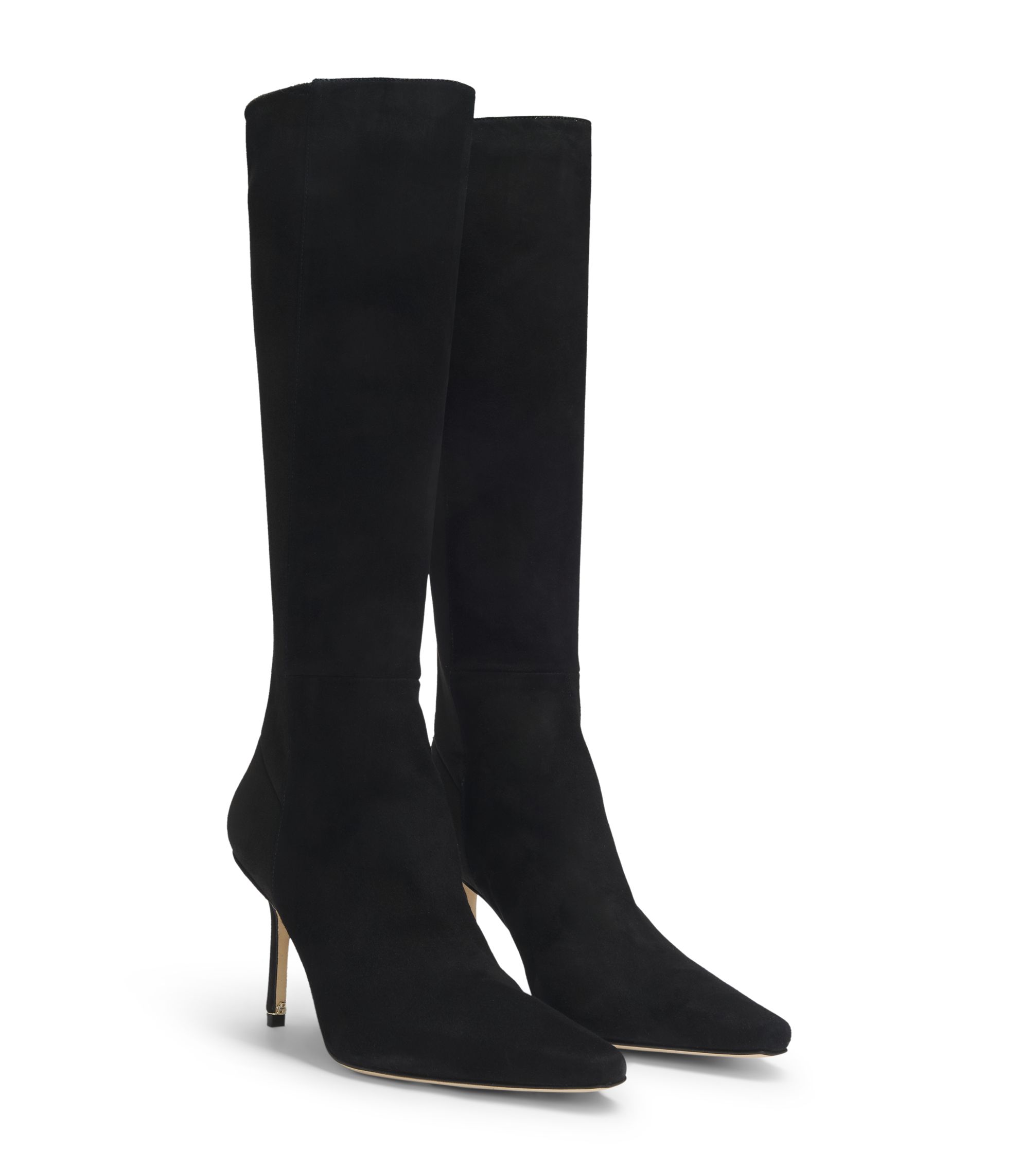 Kniehohe Boots aus Veloursleder und Leder