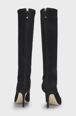 Knee boots in suede and leather, Black