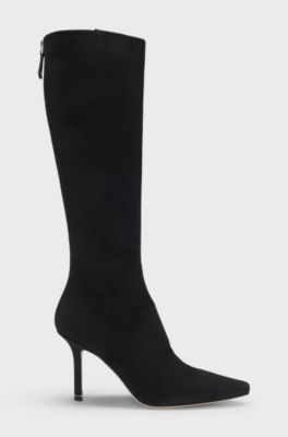 Knee boots in suede and leather, Black