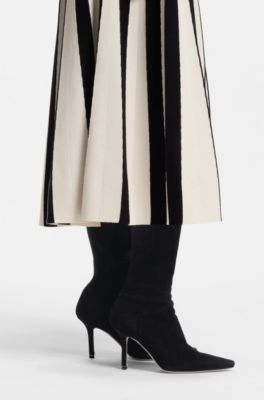 Knee boots in suede and leather, Black