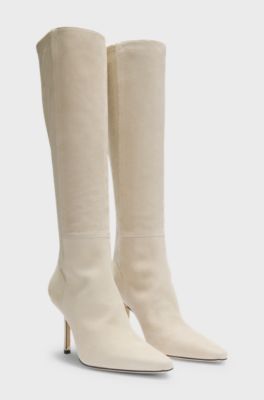 Knee boots in suede and leather, Natural