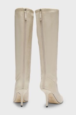 Knee boots in suede and leather, Natural