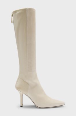 Knee boots in suede and leather, Natural