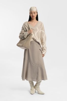 Knee boots in suede and leather, Natural