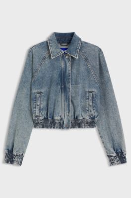 Bomber in denim elasticizzato blu, Blu