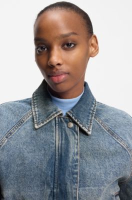 Bomber jacket in blue stretch denim, Blue