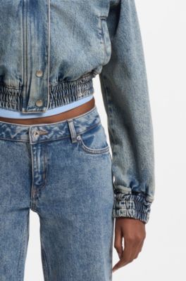 Bomber jacket in blue stretch denim, Blue