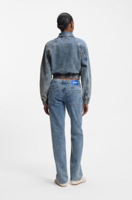 Bomber jacket in blue stretch denim, Blue
