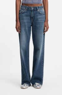 Loose-fit jeans in blue denim with frayed hems, Blue