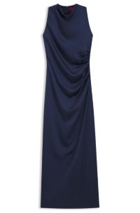 Satin maxi dress with gathered details, Dark Blue