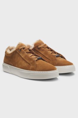 BOSS x Steiff Gary suede trainers with mohair lining, Brown