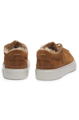 BOSS x Steiff Gary suede trainers with mohair lining, Brown