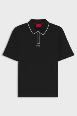 Poloshirt aus Baumwoll-Jersey mit Kontrastkanten, Schwarz