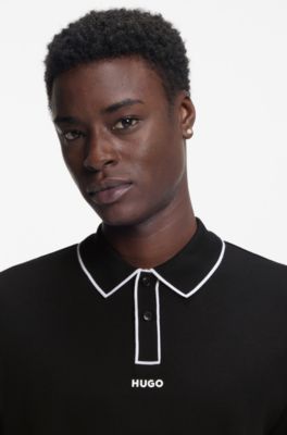 Poloshirt aus Baumwoll-Jersey mit Kontrastkanten, Schwarz