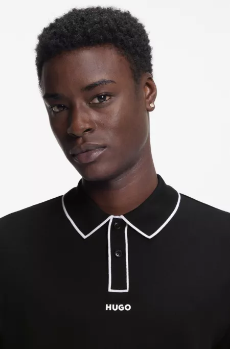 Cotton-jersey polo shirt with contrast edges