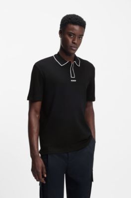 Contrast-tipped cotton polo shirt with logo, Black