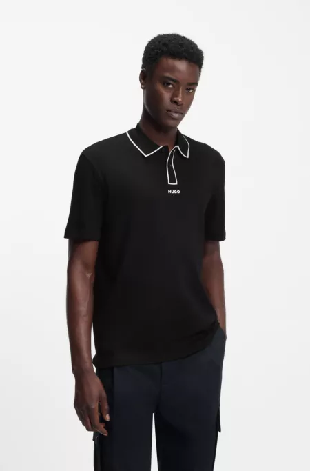 Cotton-jersey polo shirt with contrast edges