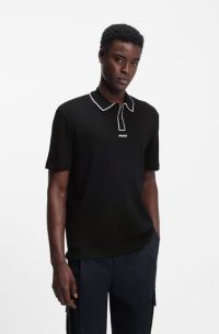 Cotton-jersey polo shirt with contrast edges, Black