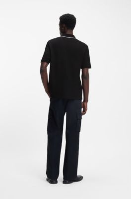 Cotton-jersey polo shirt with contrast edges, Black