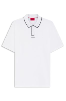 Cotton-jersey polo shirt with contrast edges, White