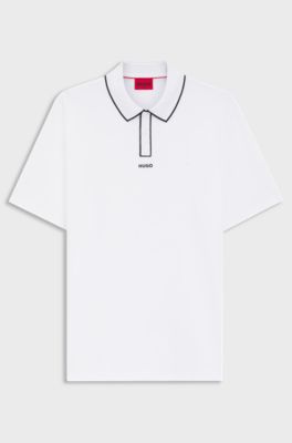 Contrast-tipped cotton polo shirt with logo, White